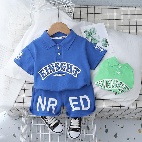 Handsome Lapel Letter Short Sleeve Suit